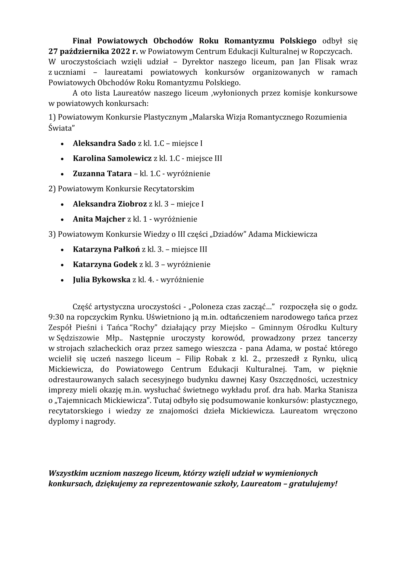 Finał Powiatowych Obchodów Roku Rom 1